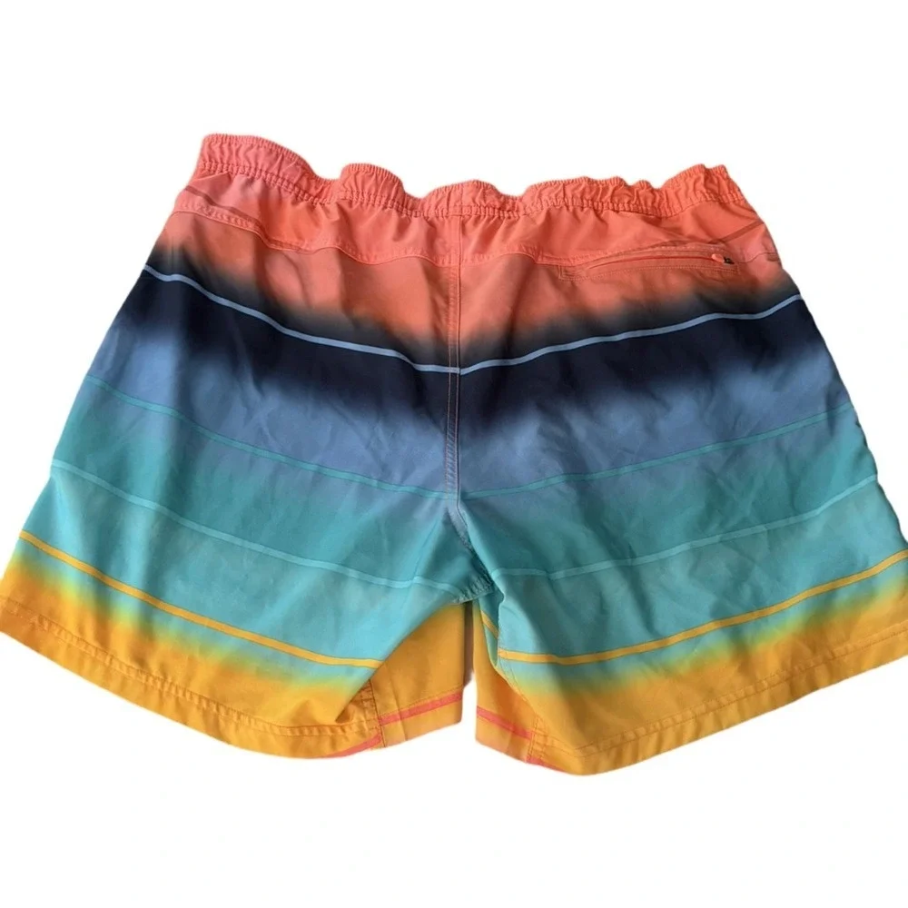 George Men's XL Swim Trunks Coral Blue Tropical Stripe Lined Board Shorts 40-42